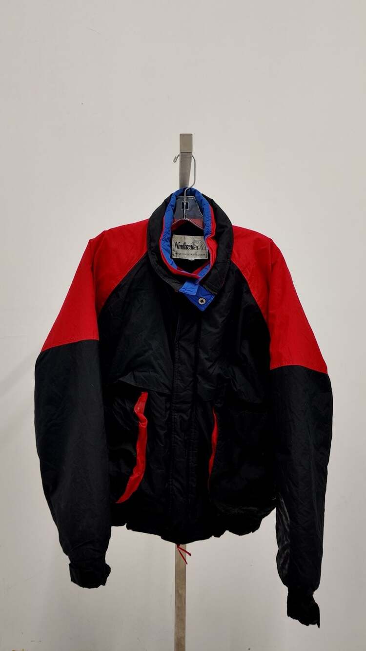 Vintage Windbreaker Jacket Men's XL - Red Black Blue Color-block - Heavyweight